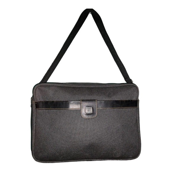 Dunhill Men's Messenger Shoulder Bag Canvas Leather Trim Black Gray France - Picture 1 of 16